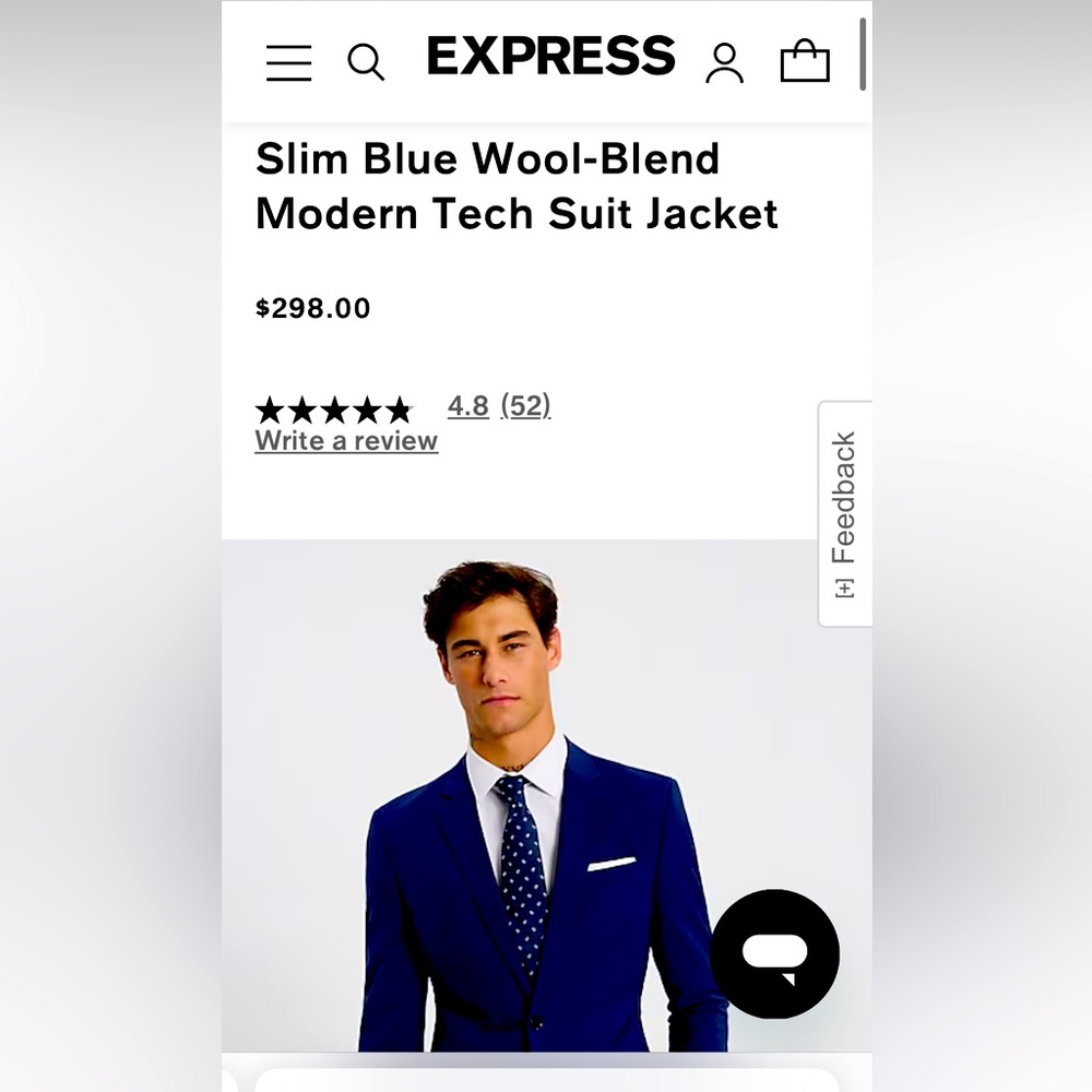 Men’s Express blue suit jacket 36S pants 28/30 excellent condition used 1 time